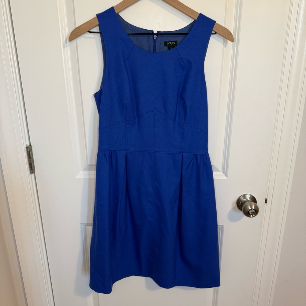 J.Crew Blue Wool Blend‎ Ponte Pleated Seamed Fit Flare Dress Women’s Size 4